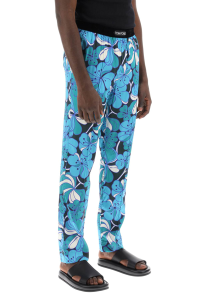Shop Tom Ford Pajama Pants In Floral Silk In Acquamarina Fantasia (blue)