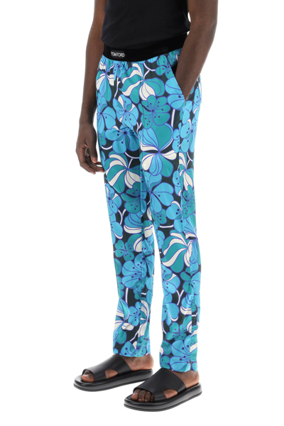 Shop Tom Ford Pajama Pants In Floral Silk In Acquamarina Fantasia (blue)