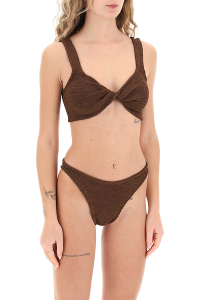 Shop Hunza G Juno Metallic-effect Bikini Set In Metallic Chocolate (brown)