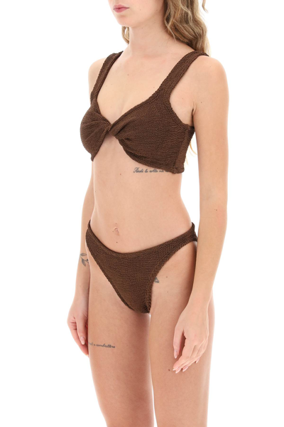 Shop Hunza G Juno Metallic-effect Bikini Set In Metallic Chocolate (brown)