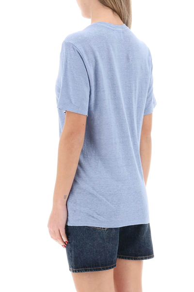 Shop Marant Etoile Zewel T-shirt With Metallic Logo Print In Blue Silver (silver)