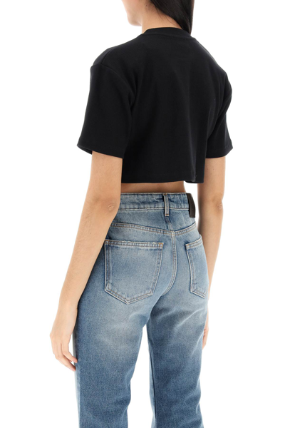 Shop Off-white Cropped T-shirt With Off Embroidery In Black White (black)