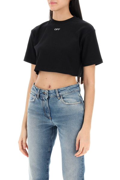 Shop Off-white Cropped T-shirt With Off Embroidery In Black White (black)
