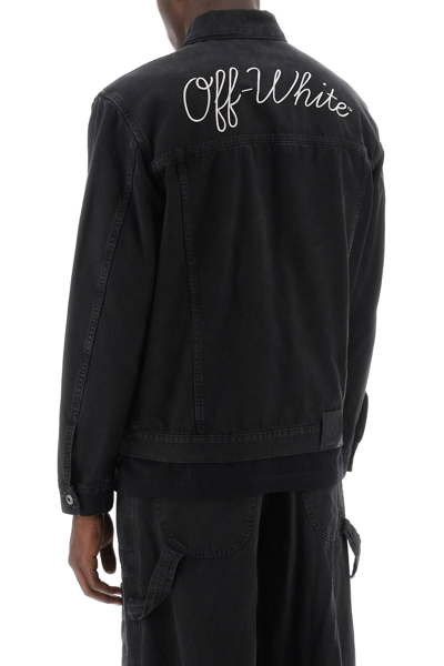 Shop Off-white Canvas Jacket With Logo Embroidery In Black White (black)