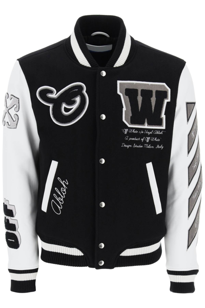 Shop Off-white Lea Varsity Bomber Jacket In Black Black (white)