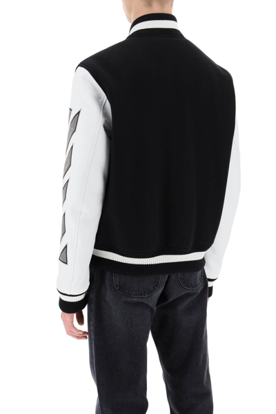 Shop Off-white Lea Varsity Bomber Jacket In Black Black (white)