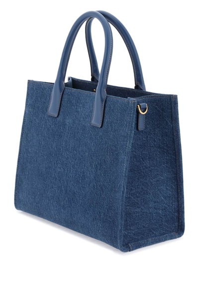 Shop Versace Small Denim La Medusa Tote Bag In Navy Blue  Gold (blue)