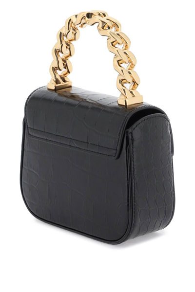 Shop Versace Croco-embossed Leather La Medusa Mini Bag In Black  Gold (black)