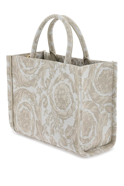 Shop Versace Athena Barocco Small Tote Bag In Beige Beige  Gold