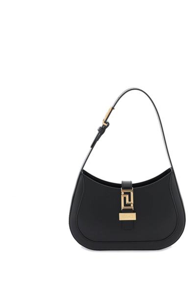 Shop Versace Greca Goddess Small Hobo Bag In Black  Gold (black)