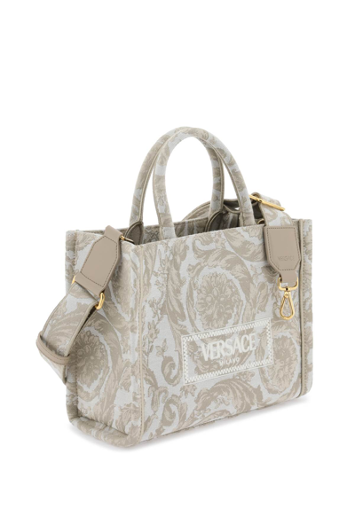 Shop Versace Athena Barocco Small Tote Bag In Beige Beige  Gold