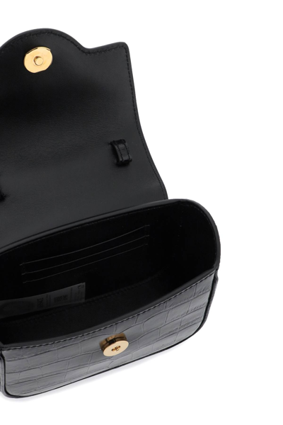Shop Versace Croco-embossed Leather La Medusa Mini Bag In Black  Gold (black)