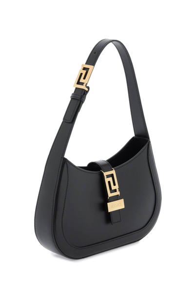 Shop Versace Greca Goddess Small Hobo Bag In Black  Gold (black)