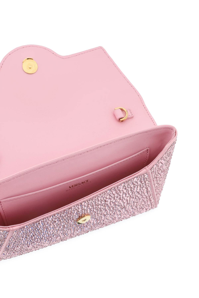 Shop Versace La Medusa Envelope Clutch With Crystals In Pale Pink  Gold (pink)
