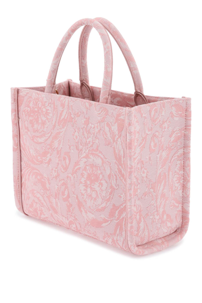 Shop Versace Athena Barocco Small Tote Bag In Pale Pink English Rose Ve (pink)