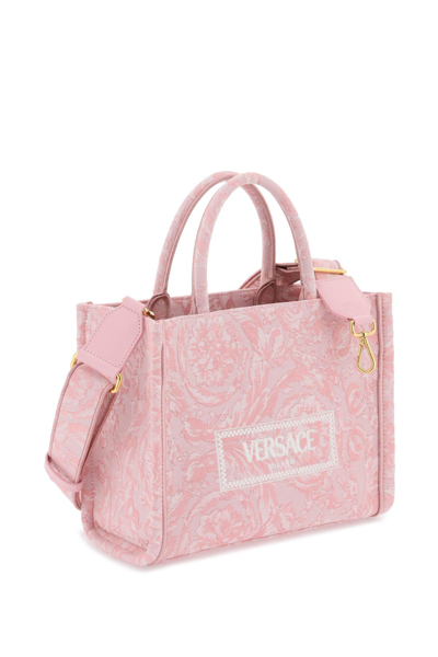 Shop Versace Athena Barocco Small Tote Bag In Pale Pink English Rose Ve (pink)