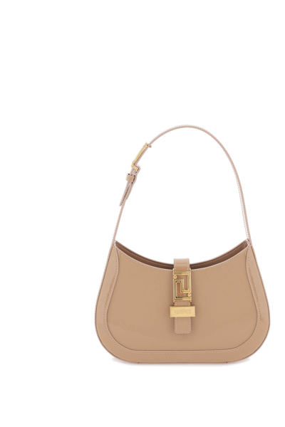 Shop Versace Greca Goddess Small Hobo Bag In Blush  Gold (beige)