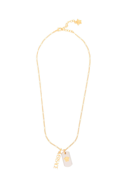 Shop Versace Medusa And Logo Necklace In  Gold Palladium (silver)