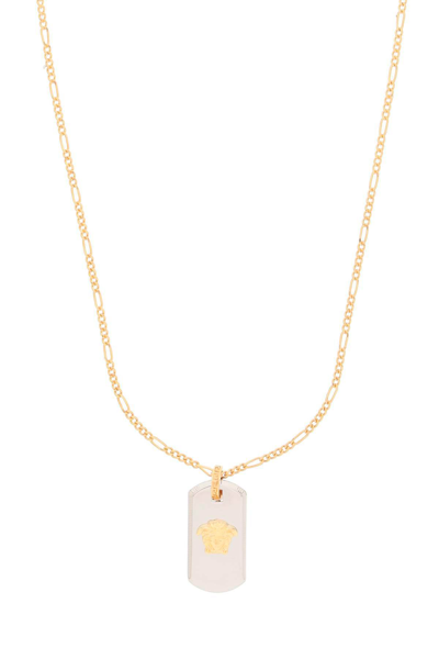 Shop Versace Medusa And Logo Necklace In  Gold Palladium (silver)
