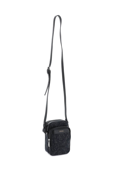 Shop Versace Athena Barocco Crossbody Bag In Black Black Ruthenium (black)