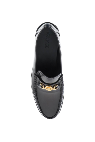 Shop Versace Medusa 95 Loafers In Black  Gold (black)