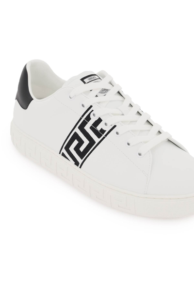 Shop Versace Greca Sneakers In White Black (white)