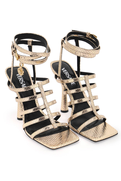 Shop Versace Lycia Structure Sandals In Champagne  Gold (gold)