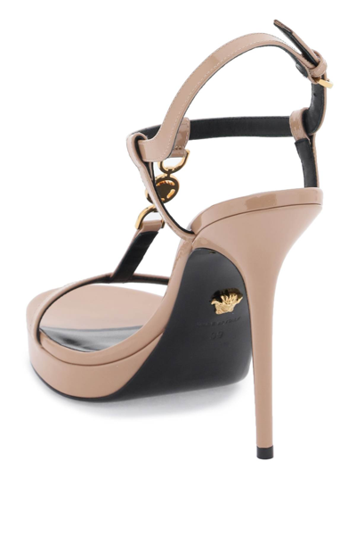 Shop Versace Medusa 95 Patent Leather Sandals In Blush  Gold
