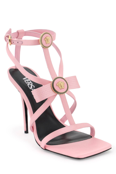 Shop Versace Sandals With Gianni Ribbon Bows In English Rose  Gold (pink)