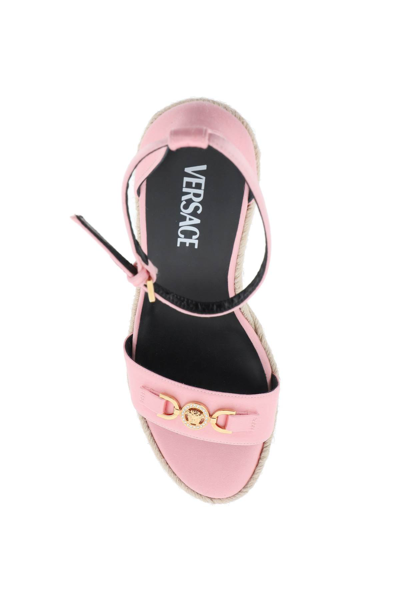 Shop Versace Medusa 95 Wedge Sandals In English Rose  Gold (pink)