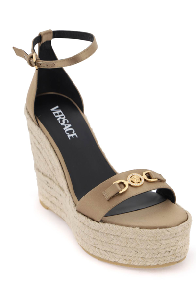 Shop Versace Medusa 95 Wedge Sandals In Camel  Gold (beige)