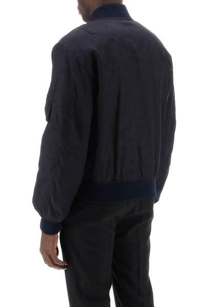 Shop Versace Barocco Bomber Jacket In Navy Blue (blue)