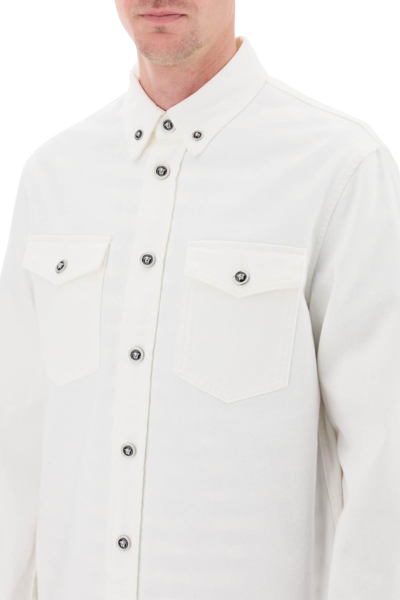 Shop Versace Medusa Denim Overshirt In White (white)