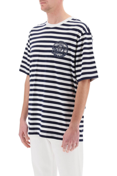 Shop Versace Nautical Stripe T-shirt In White Navy Blue (white)