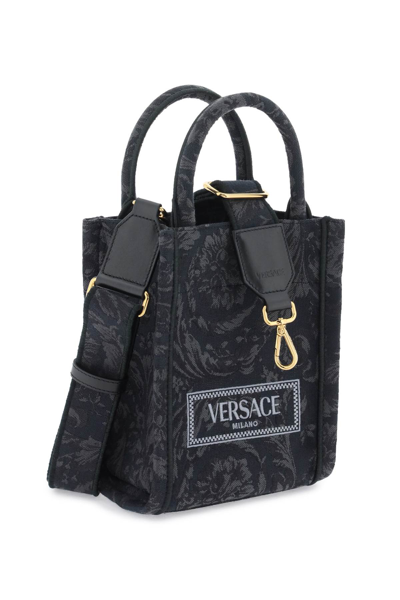 Shop Versace Athena Barocco Mini Tote Bag In Black Black  Gold (black)