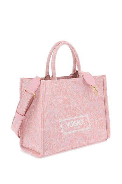 Shop Versace Large Athena Barocco Tote Bag In Pale Pink English Rose Ve (black)