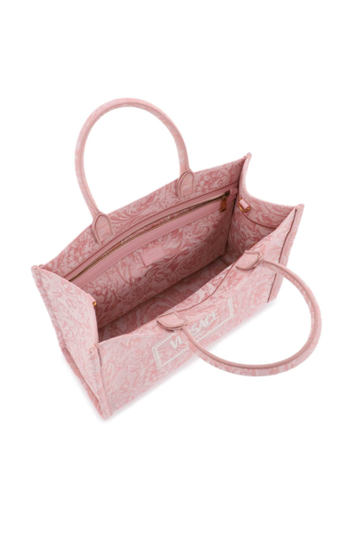 Shop Versace Large Athena Barocco Tote Bag In Pale Pink English Rose Ve (black)