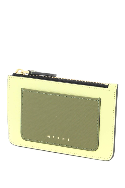 Shop Marni Tricolor Zippered Cardholder In Vanilla Olive Soft Beige (yellow)