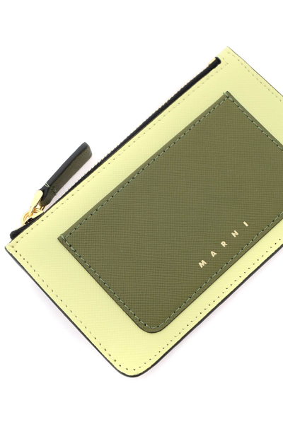 Shop Marni Tricolor Zippered Cardholder In Vanilla Olive Soft Beige (yellow)
