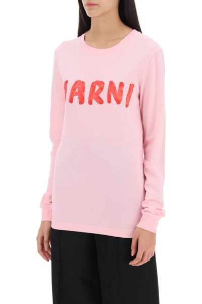Shop Marni Brushed Logo Long-sleeved T-shirt In Cinder Rose (pink)