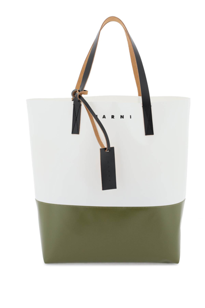 Shop Marni Tribeca Tote Bag In Lily White Leav Green (green)