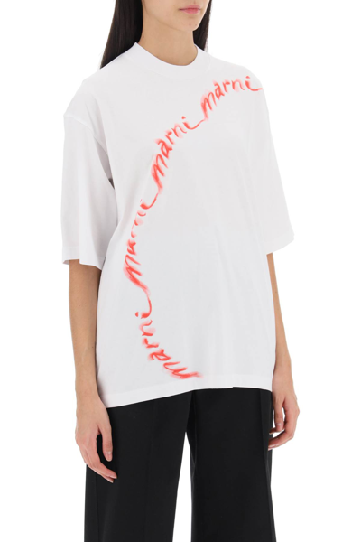 Shop Marni Wavy Logo Oversized T-shirt In Lily White (white)