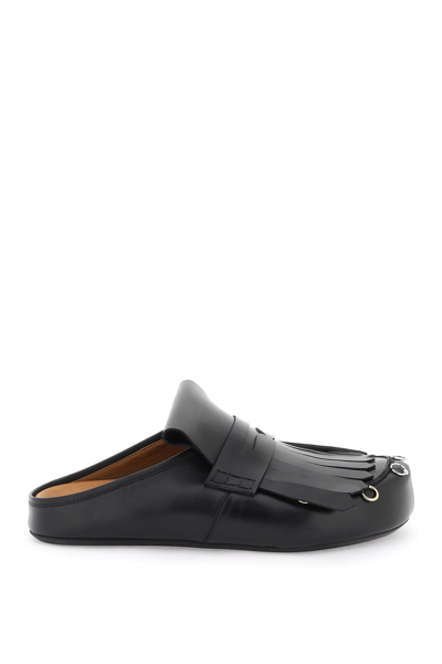 Shop Marni Leather Clogs With Bangs And Piercings In Black (black)