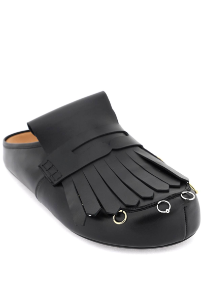Shop Marni Leather Clogs With Bangs And Piercings In Black (black)
