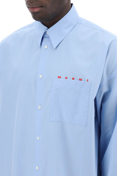 Shop Marni Boxy Shirt With Italian Collar In Iris Blue (light Blue)