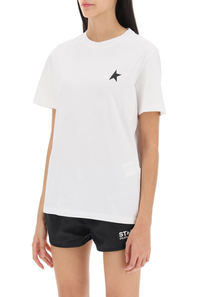 Shop Golden Goose Regular T-shirt With Star Logo In Optic White Black (black)