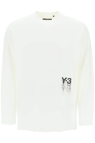 Shop Y-3 Long-sleeved T-shirt With Logo Print In Owhite (white)