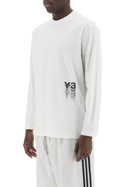 Shop Y-3 Long-sleeved T-shirt With Logo Print In Owhite (white)