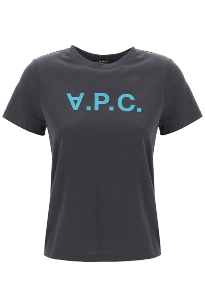 Shop Apc T-shirt With Flocked Vpc Logo In Anthracite (grey)