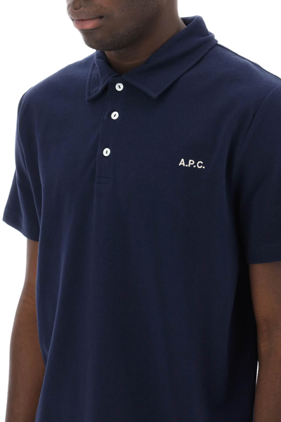 Shop Apc Carter Polo Shirt With Logo Embroidery In Dark Navy (blue)